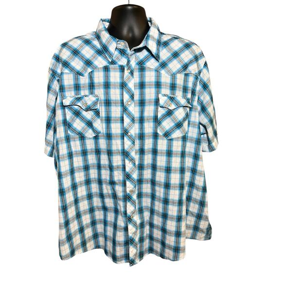 Wrangler Wrancher Men's 3X‎ Plaid Shirt Pearl Snap Button Down Blue - Picture 1 of 8
